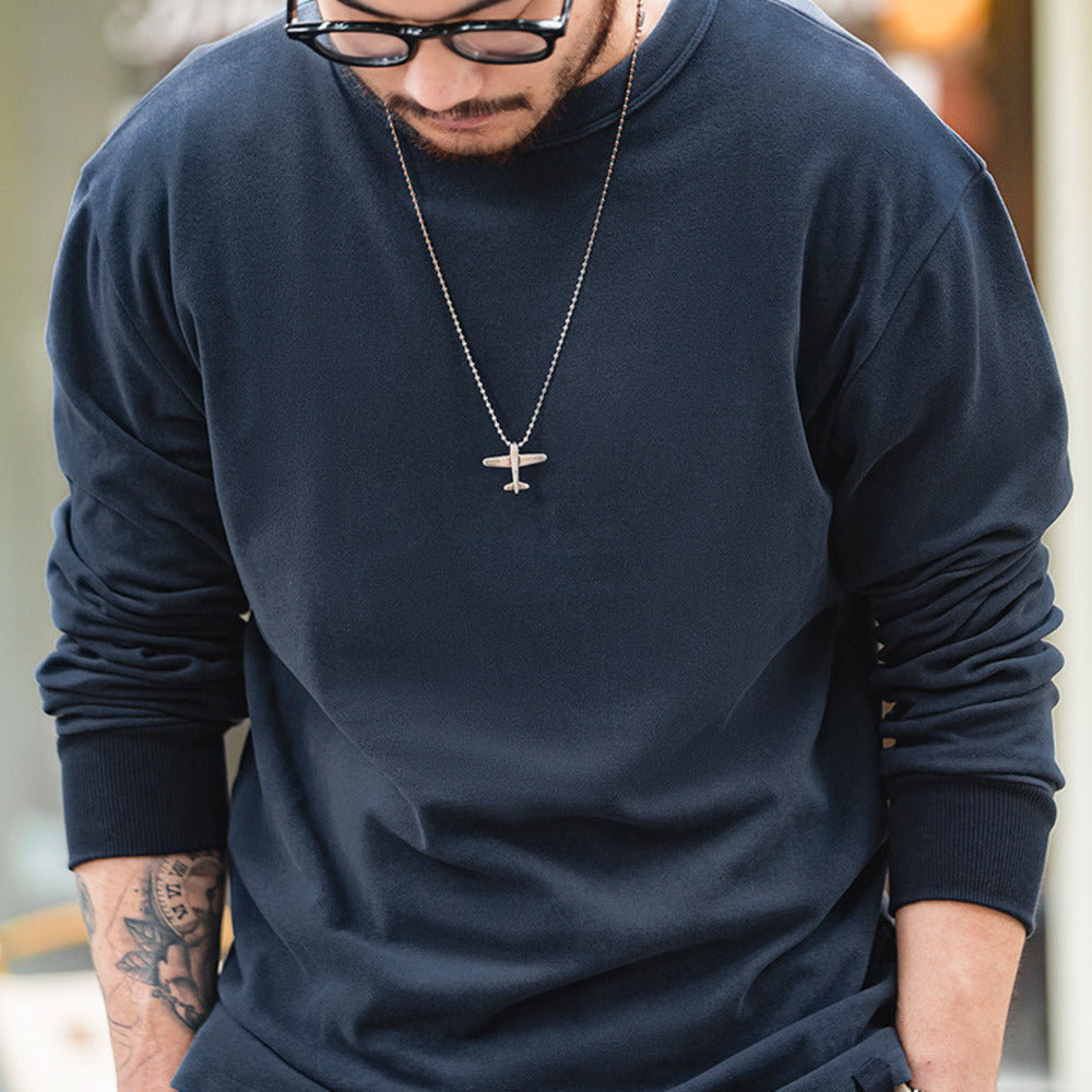 美式三本針磨毛加絨保暖長袖彈力內衣打底衫衛衣