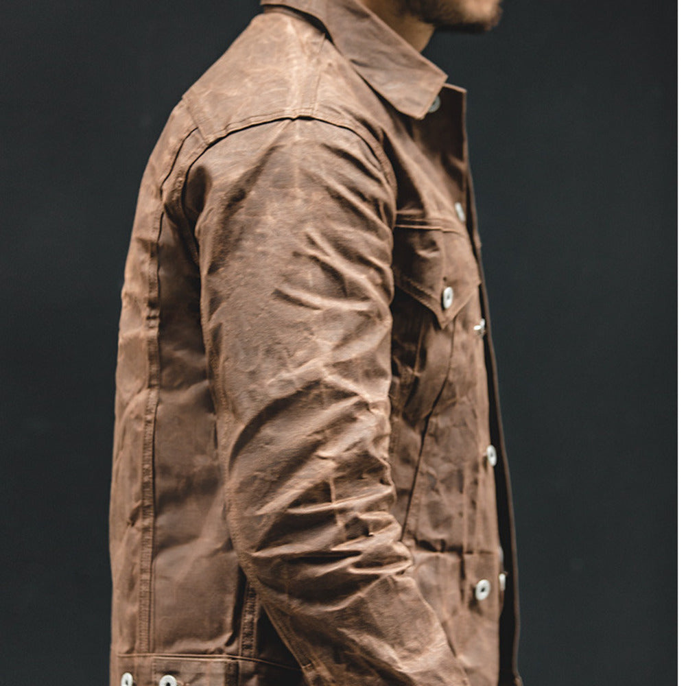 美式復古黃石帆布油蠟夾克阿美咔叽獵裝油臘外套