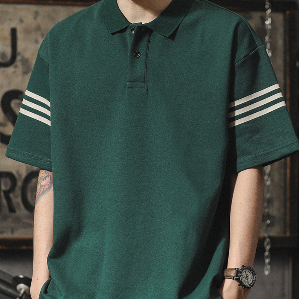 美式復古polo衫男短袖寬松字母印花學院風翻領半袖t恤男夏季新款