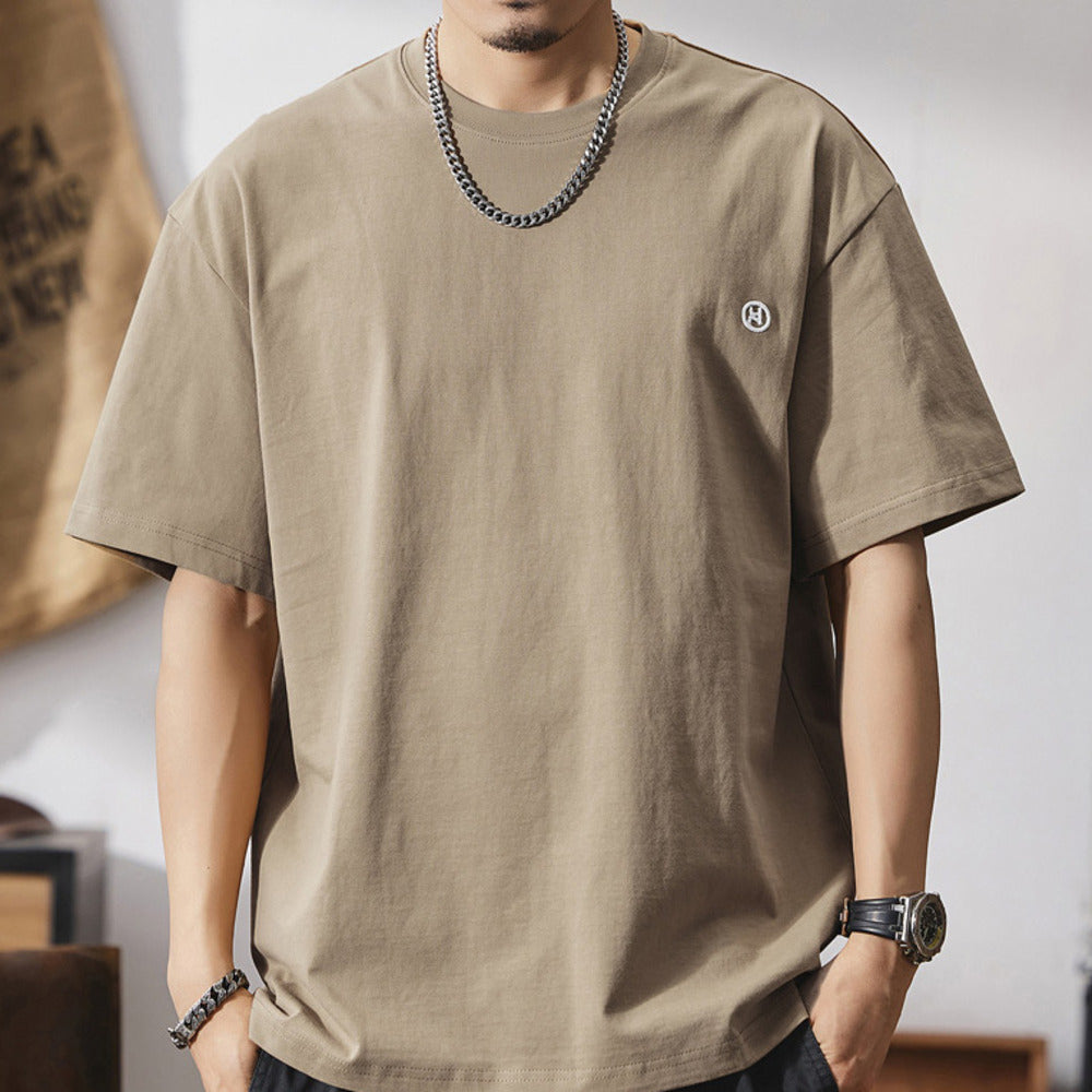 美式潮流刺繡純棉白色休閑圓領打底衫