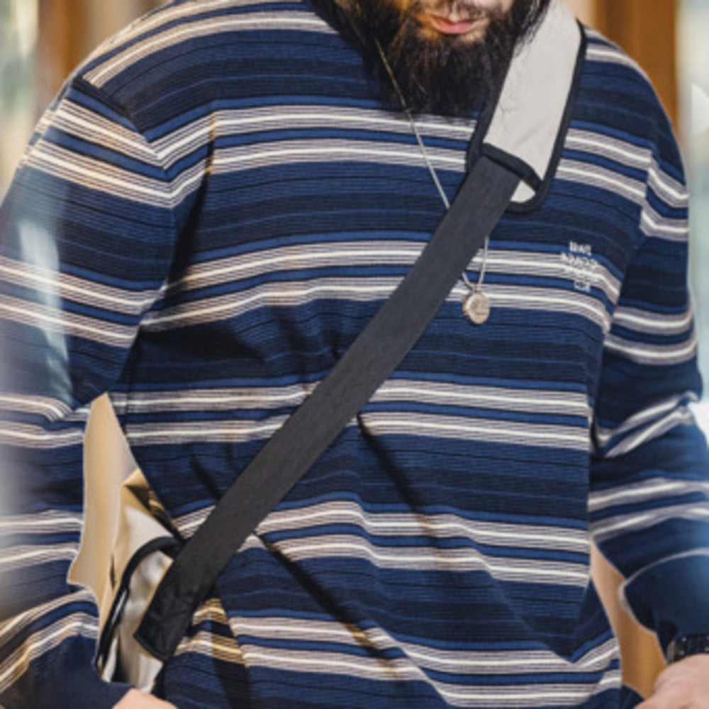 美式休閑撞色條紋長袖T恤Cityboy混紡圓領落肩針織衫