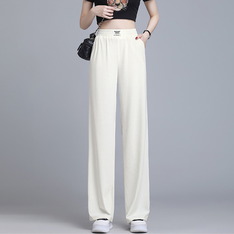 [Available in two lengths] All-match ice silk ribbed knit pants – poousha