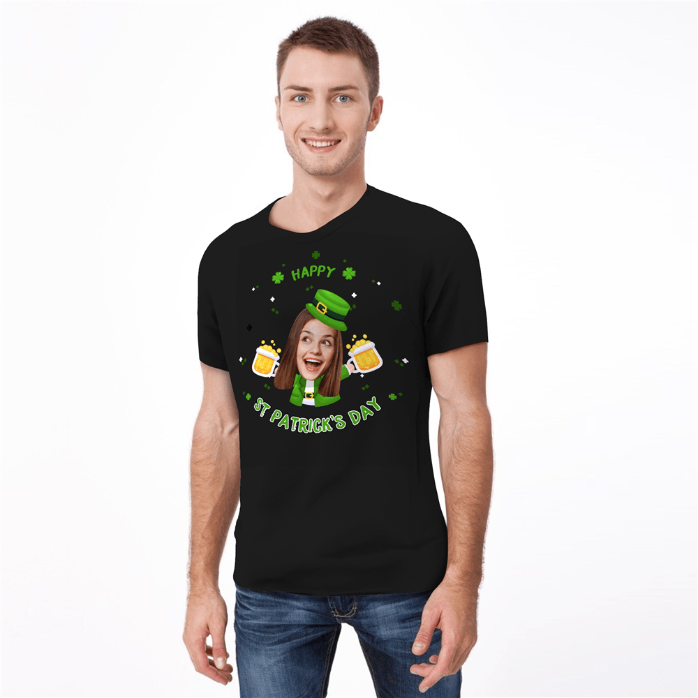 Custom Face Happy St. Patrick's Day Man T-shirt - MyPhotoSocksAU