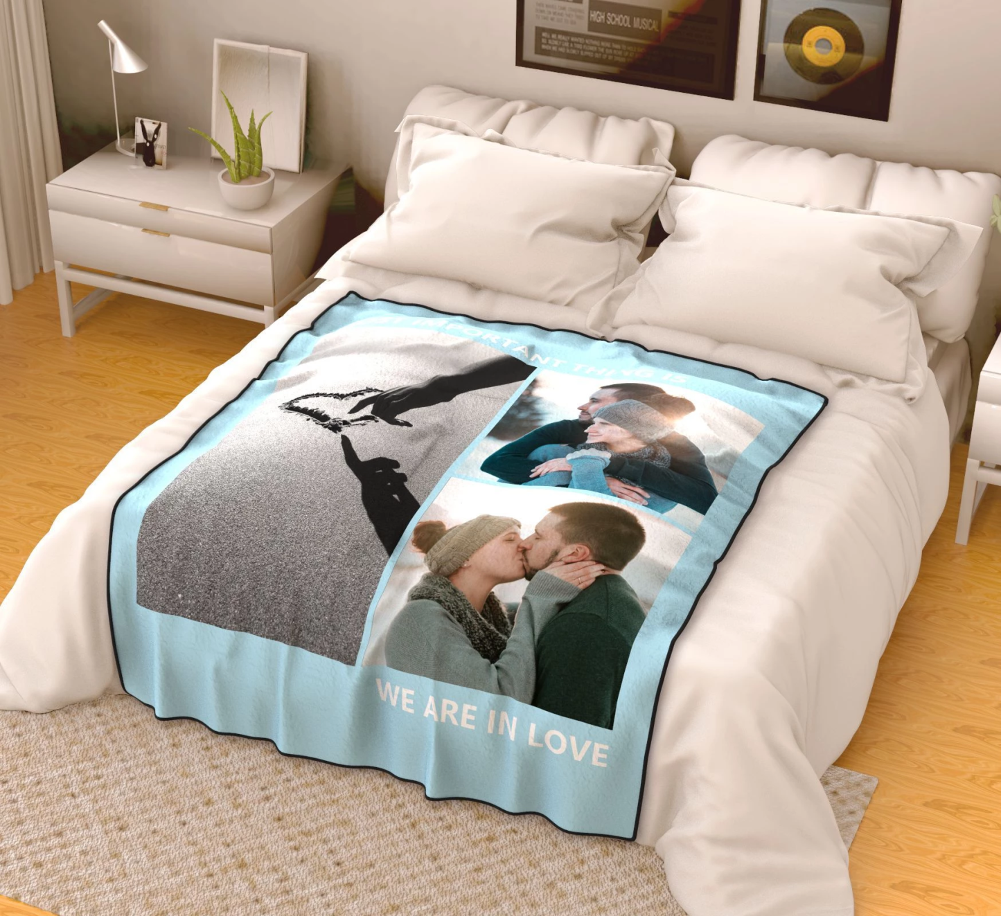 personalized love with 3 photos fleece custom blanket