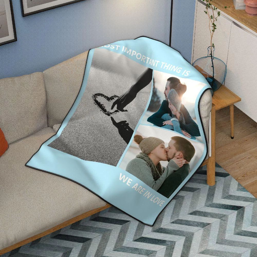 personalized love with 3 photos fleece custom blanket