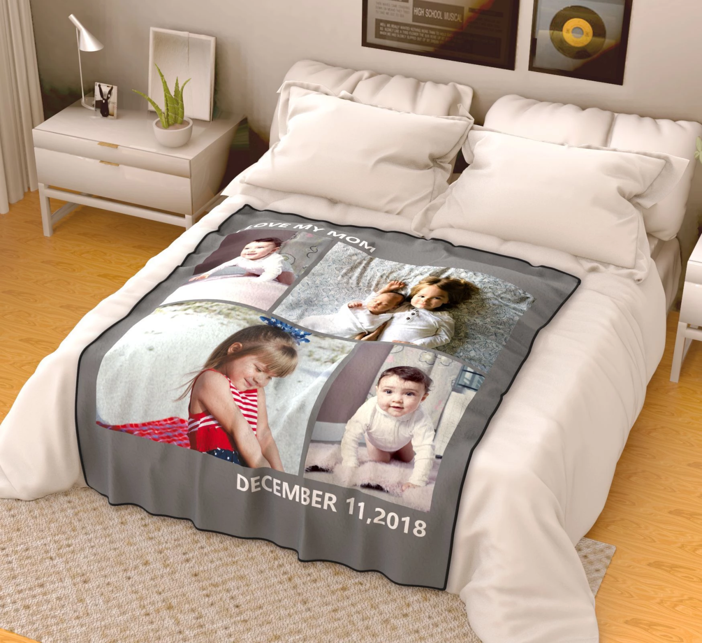 kids personalized with 4 photos fleece custom blanket