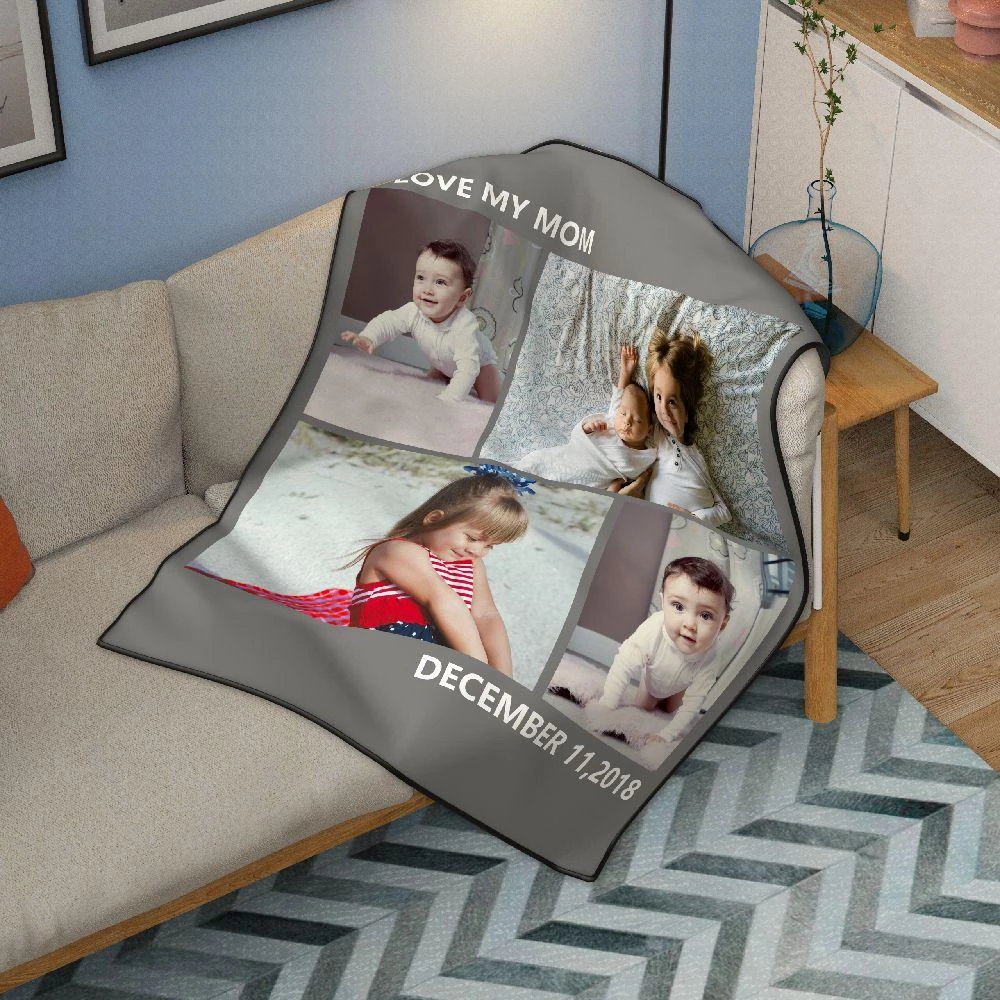 kids personalized with 4 photos fleece custom blanket