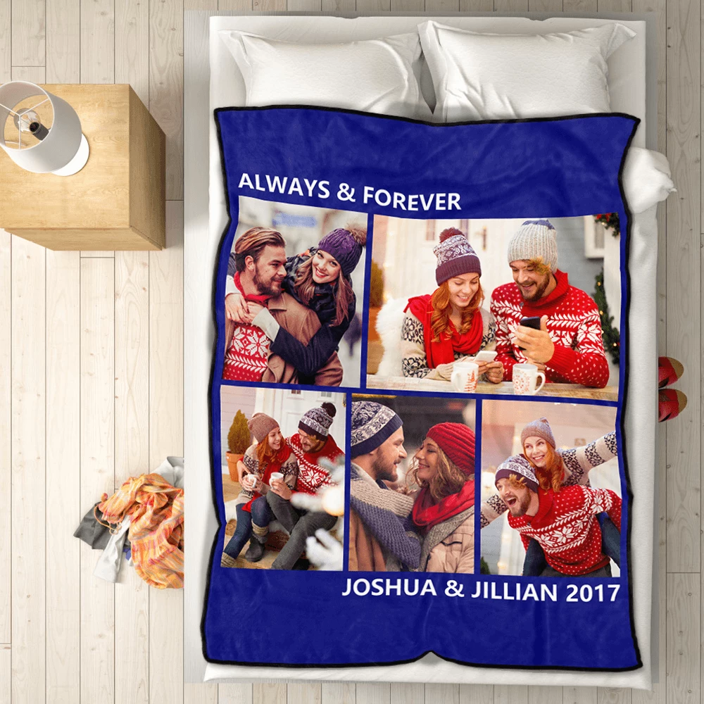 personalized sweet lover with 5 photos fleece custom blanket