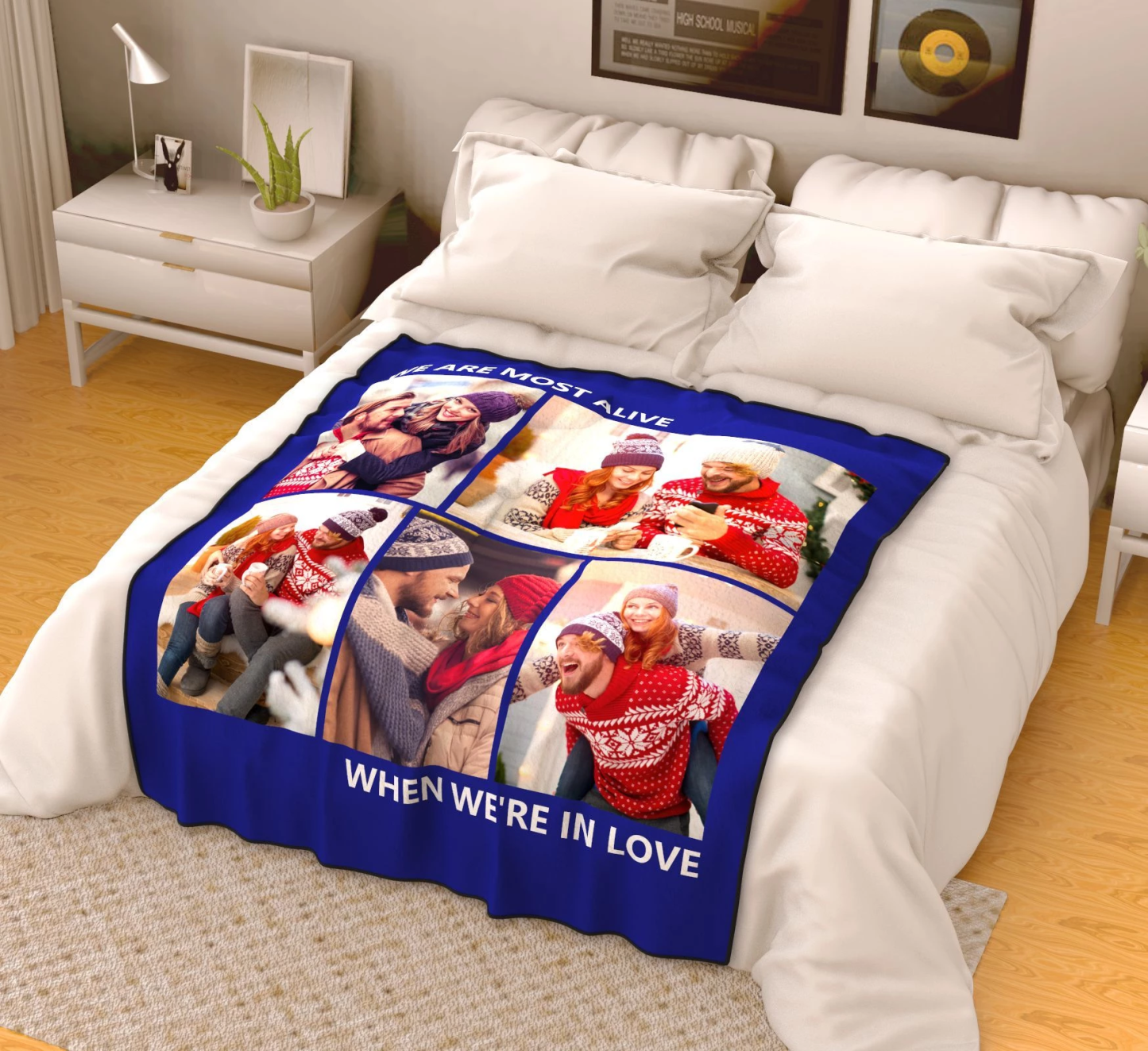 personalized sweet lover with 5 photos fleece custom blanket