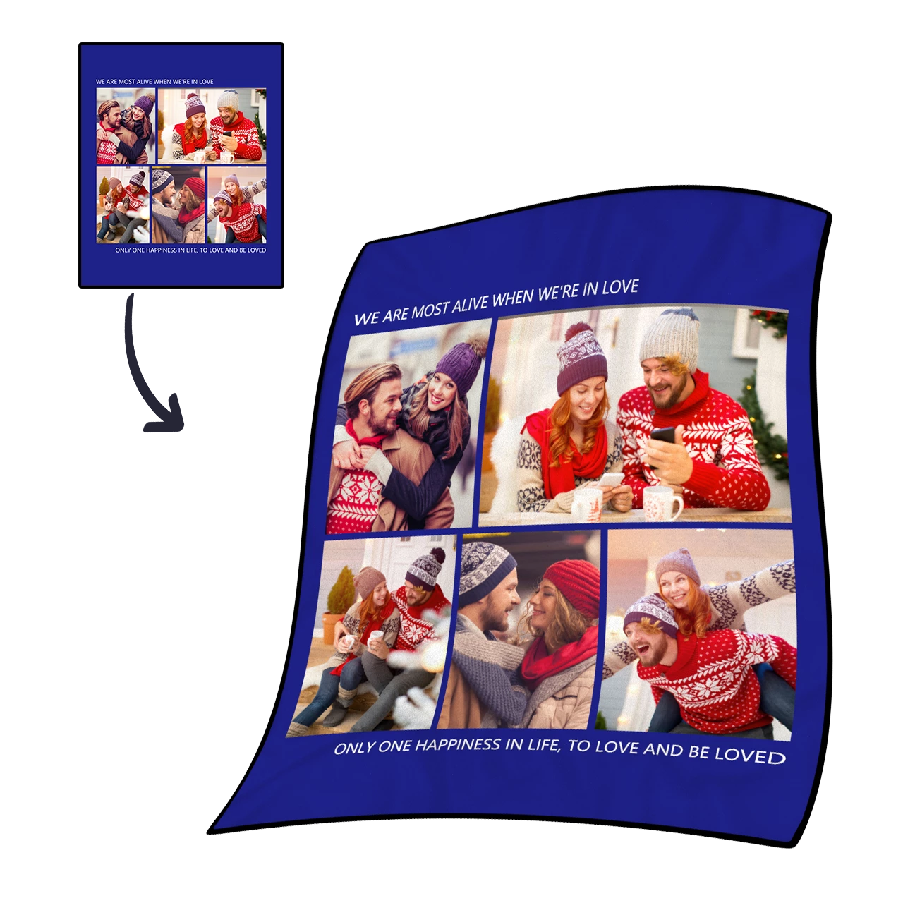 personalized sweet lover with 5 photos fleece custom blanket