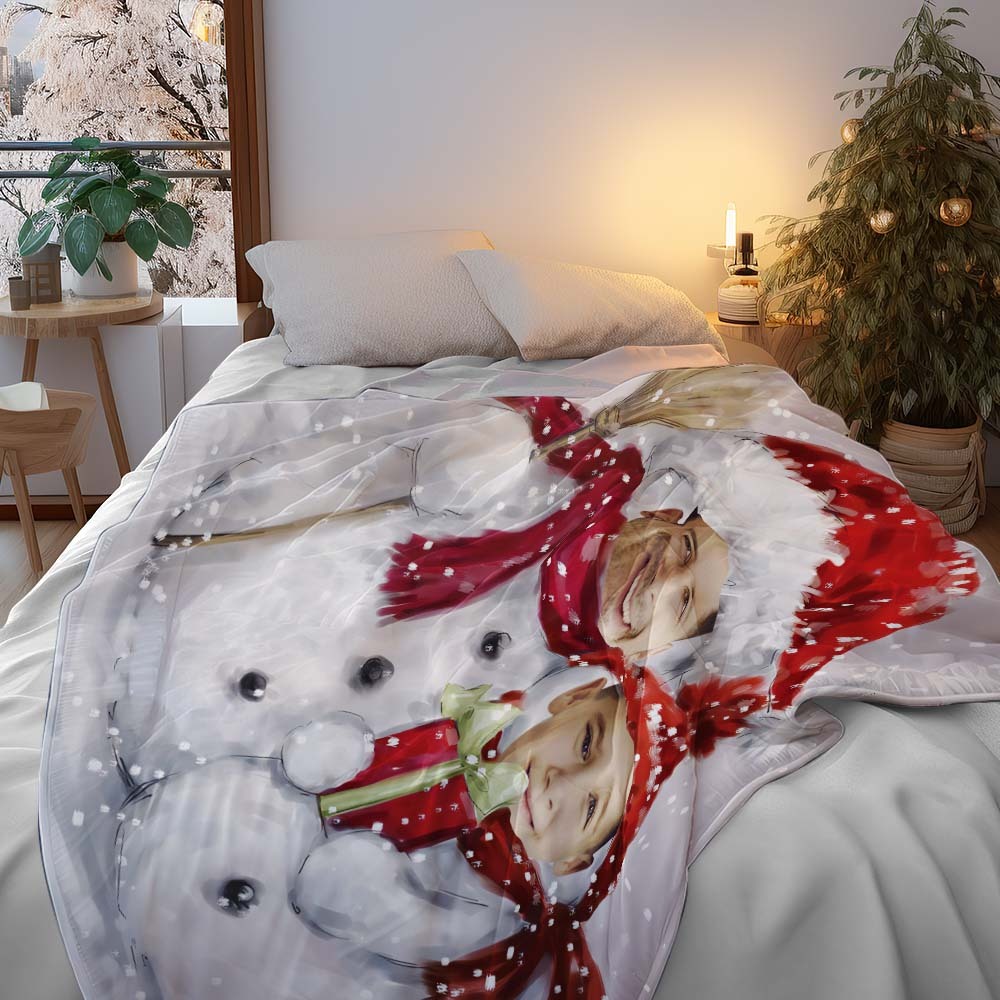 カスタムフォトブランケット - 親子写真入れ可能なクリスマスフリース毛布ひざかけギフト - 雪だるま