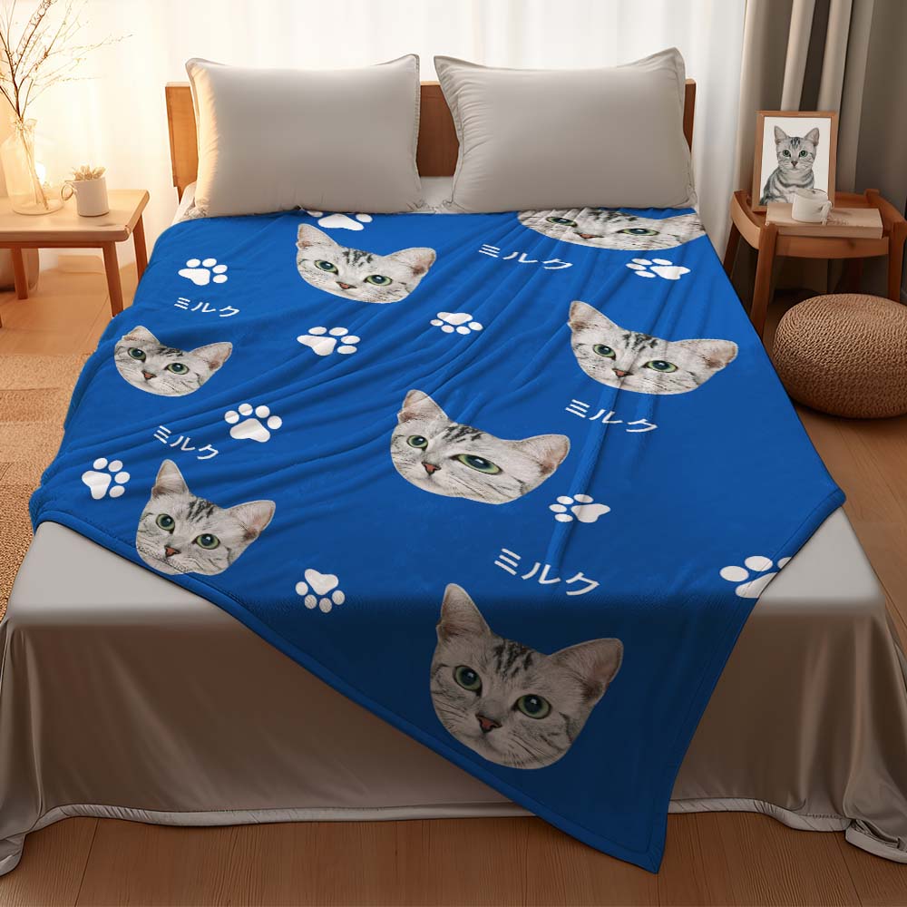 カスタムフォトブランケット - 可愛いペットの写真と名入れ可能なクリスマスフリース毛布ひざかけギフト - 可愛い爪あと