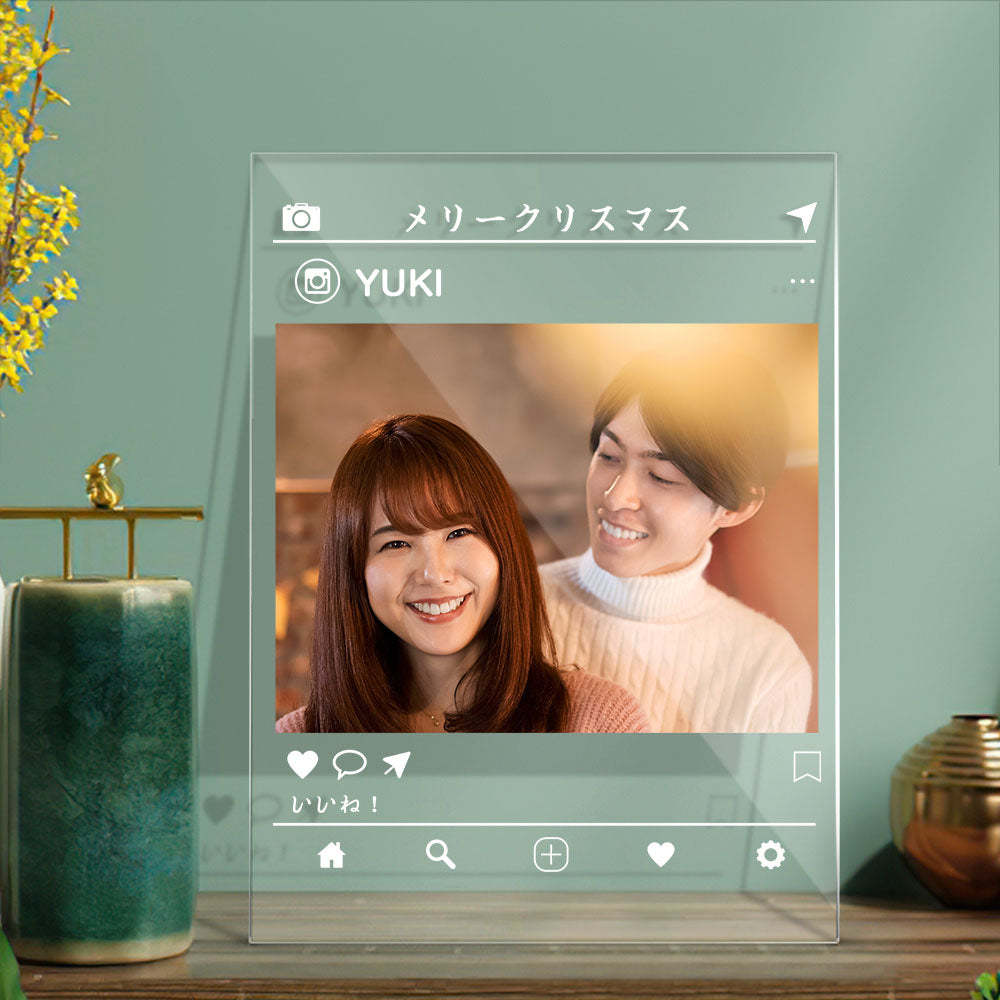 カスタムフォトアクリル製写真立て‐写真と名前とメッセージ入れ可能なメモリーを込めった卓上プラーク飾り-恋人や友達へのプレゼント縦向き