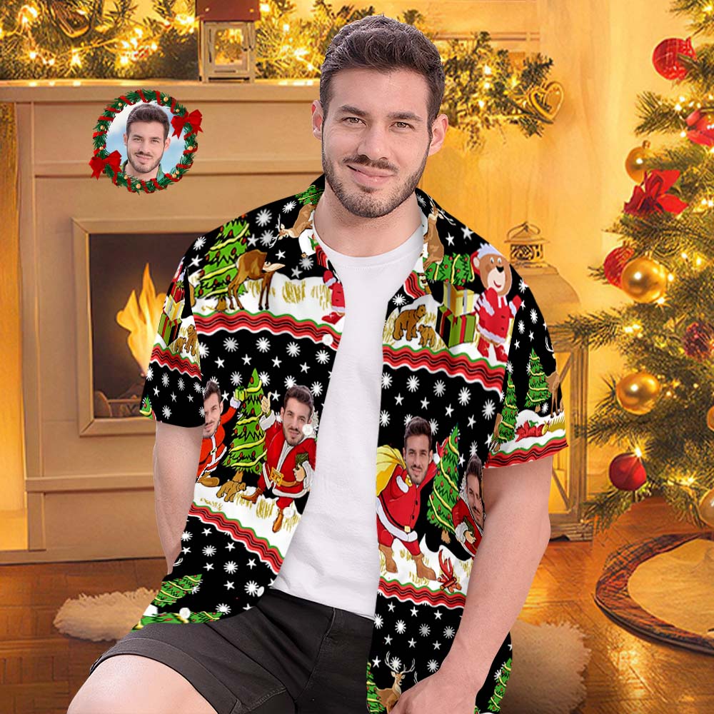 カスタムフォトアロハシャツ－写真入り可能なオリジナルアロハシャツ-プレゼントを届けるサンタクロース