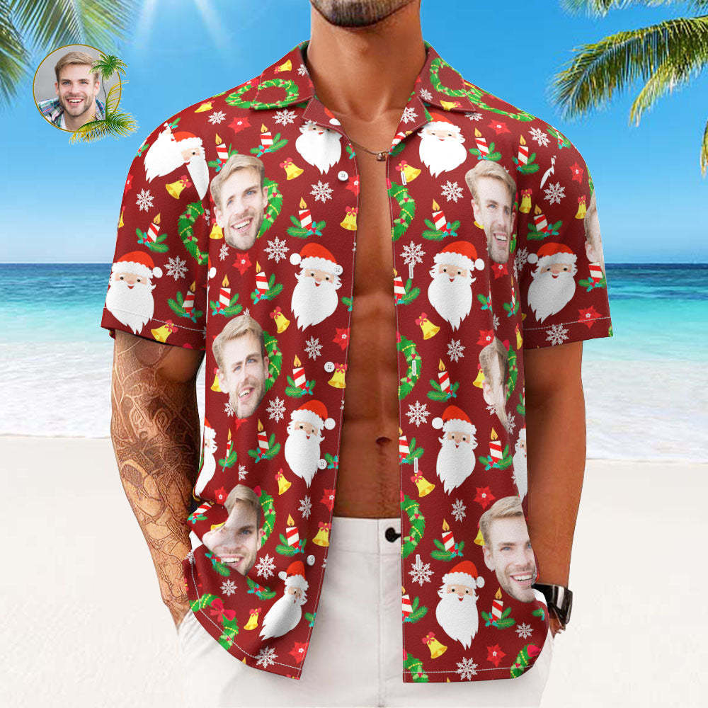 カスタムフォトアロハシャツ-写真入り可能なオリジナルクリスマスアロハシャツギフト-かわいいサンタクロースメリークリスマス