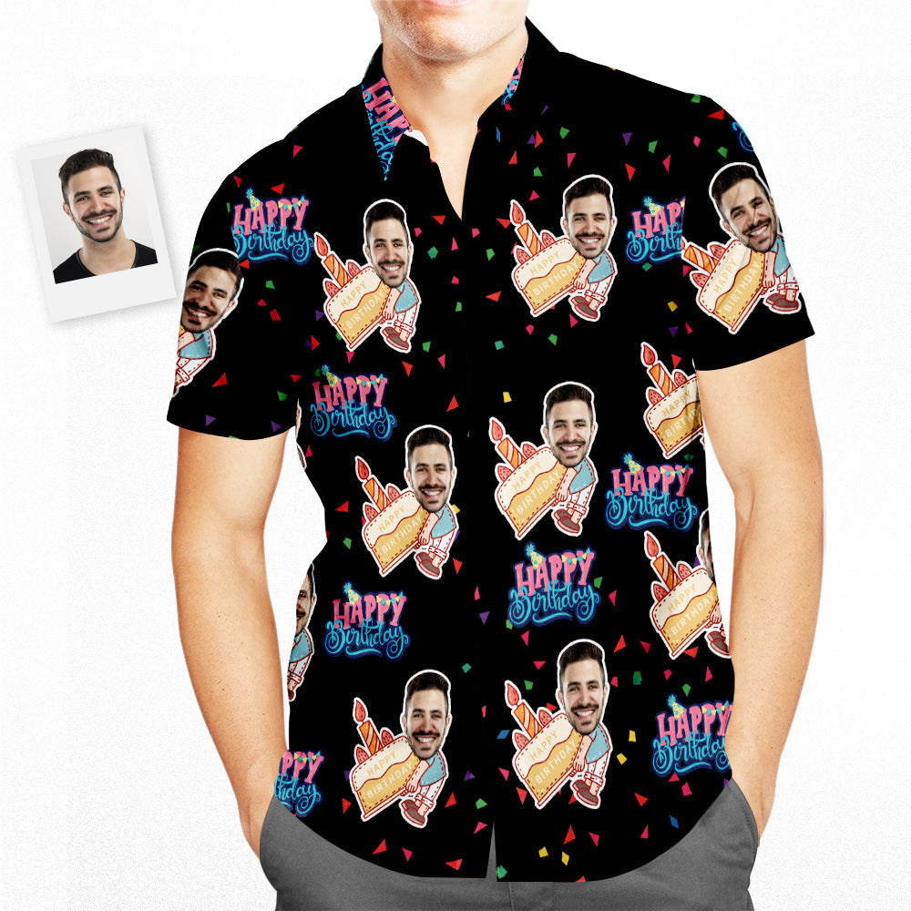 カスタムフェイスアロハシャツ-お誕生日おめでとう誕生日ケーキ柄のプレゼント