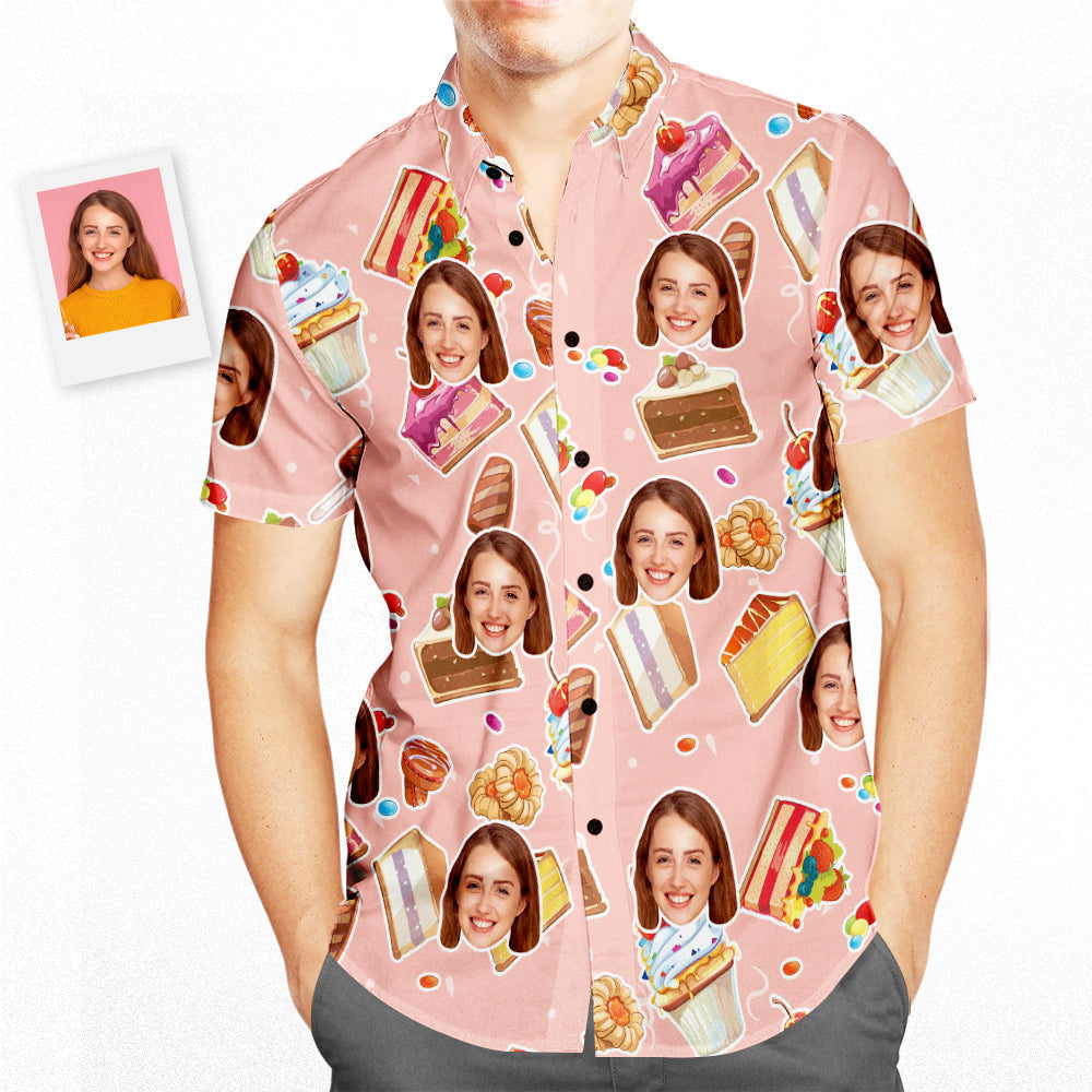 カスタムフェイスアロハシャツ-誕生日おめでとうケーキ柄バースデーギフト
