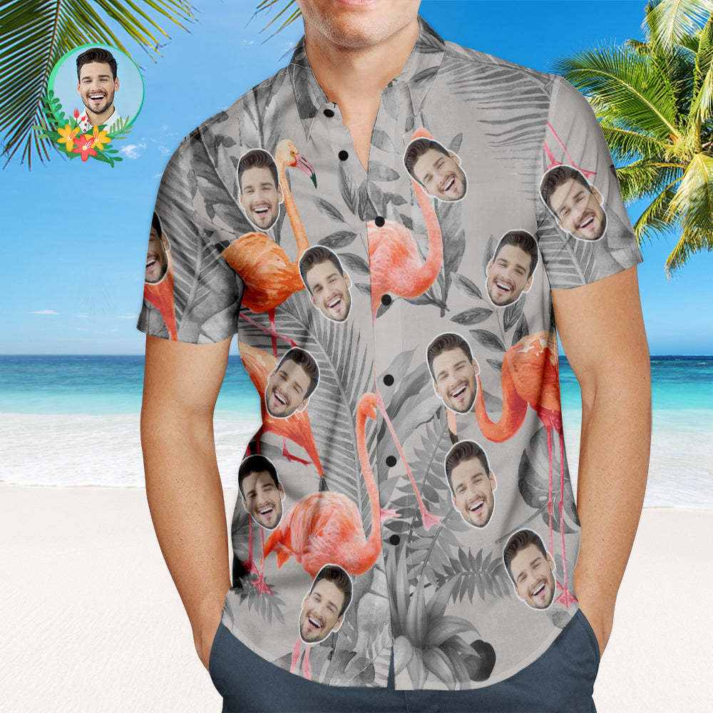 カスタムフェイスハワイアンシャツ - 写真入れ可能なオリジナルアロハシャツ - フラミンゴ柄