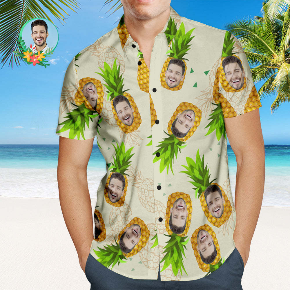 カスタムフェイスハワイアンシャツ - 写真入れ可能なオリジナルアロハシャツ - 面白いパイナップル柄