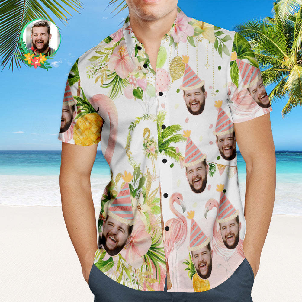 カスタムフェイスハワイアンシャツ - 写真入れ可能なオリジナルアロハシャツ - フラミンゴ