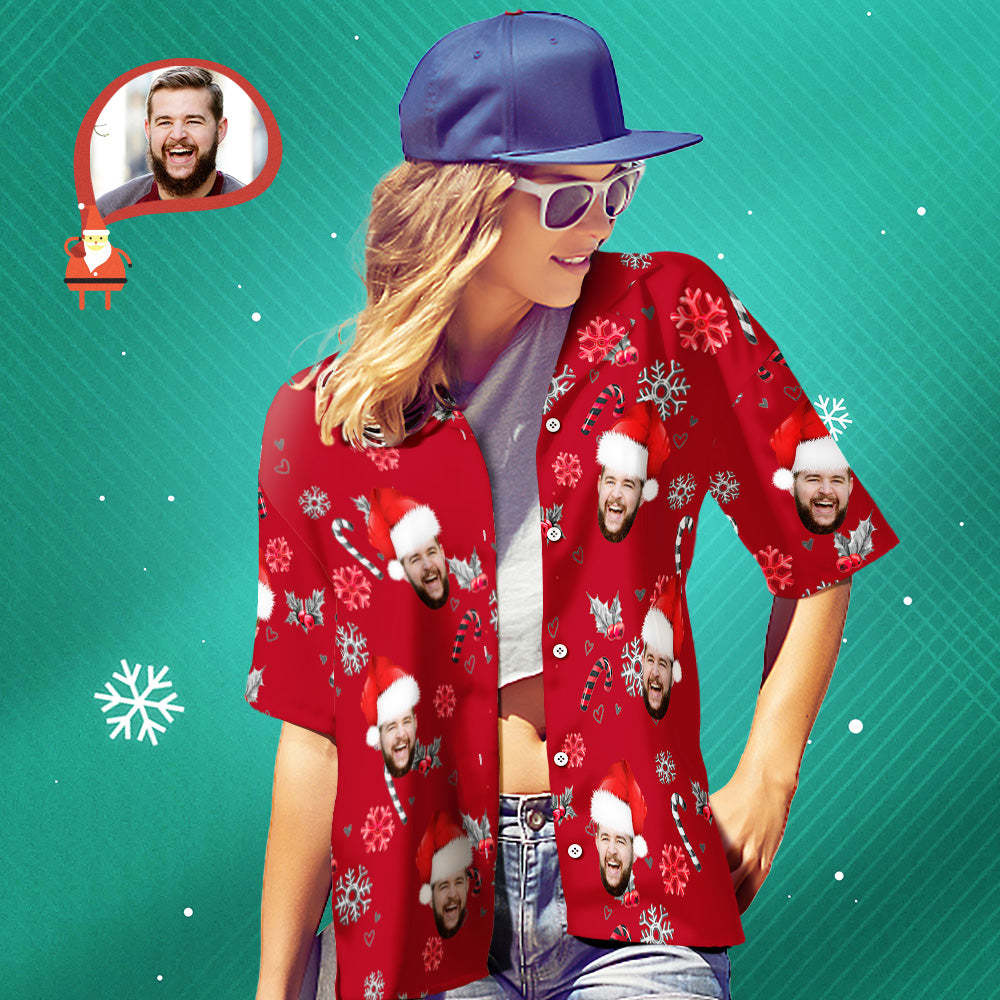 カスタムフェイスシャツ-写真入れ可能な女性用クリスマスアロハシャツプレゼント-キャンディー柄