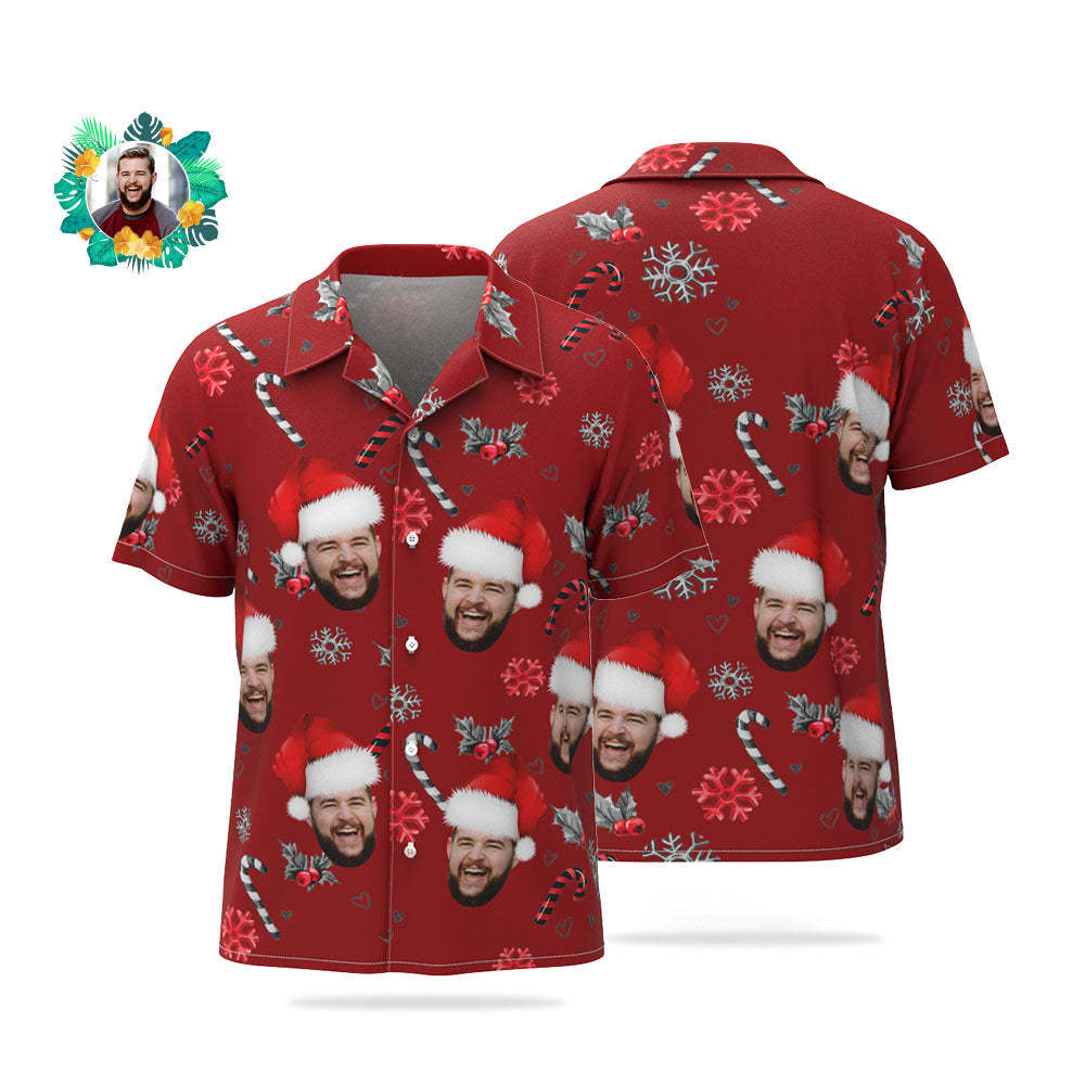 カスタムフォトアロハシャツ-写真入り可能なオリジナルクリスマスアロハシャツ-キャンディー柄