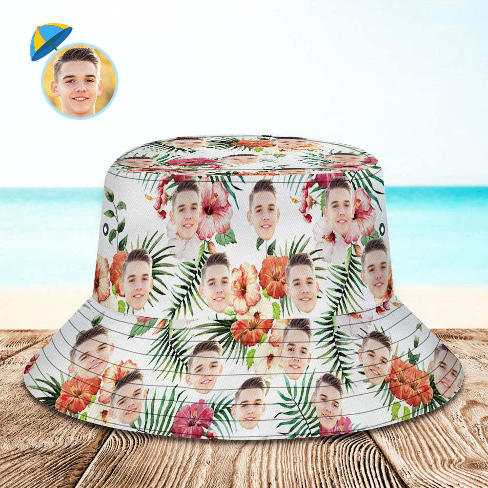 Personalized Photo All Over Print Tropical Flower Print Hawaiian Fisherman Hat Bucket Hat