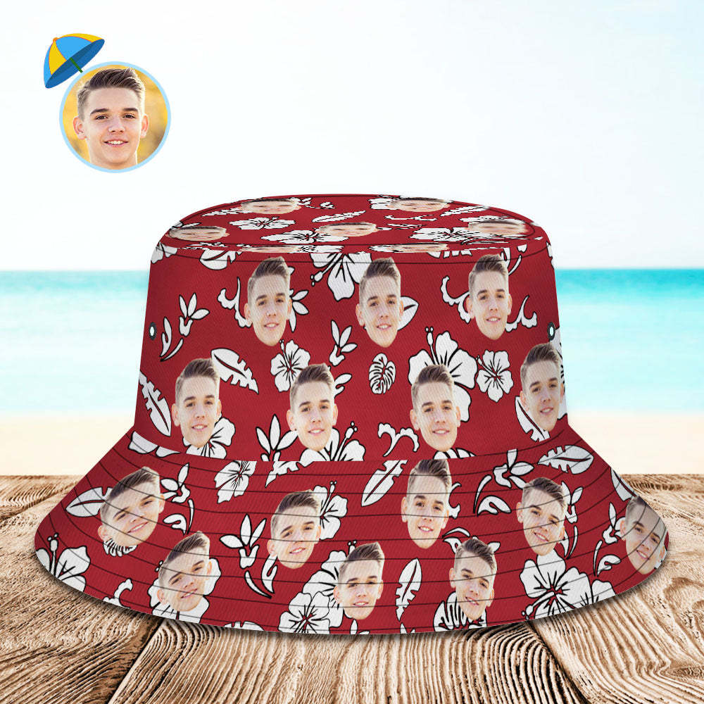 Custom Face All Over Print Tropical Flower Print Hawaiian Fisherman Hat Bucket Hat