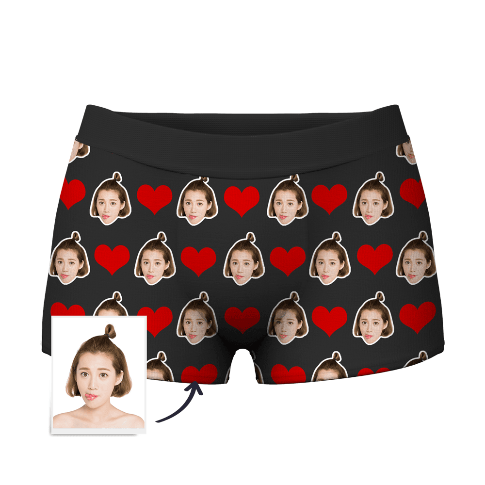 誕生日プレゼント-カスタムフェイスボクサーパンツ-写真入り可能なオリジナル下着ハートマーク