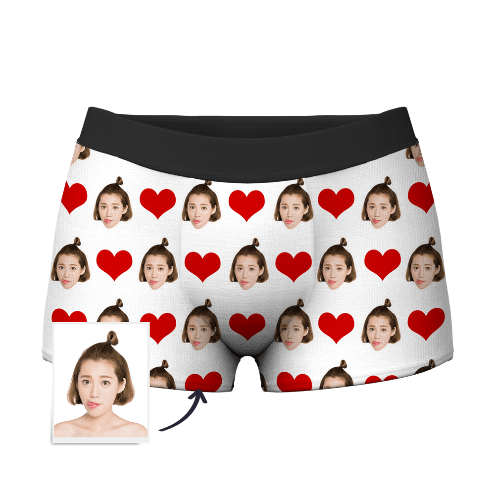 誕生日プレゼント-カスタムフェイスボクサーパンツ-写真入り可能なオリジナル下着ハートマーク