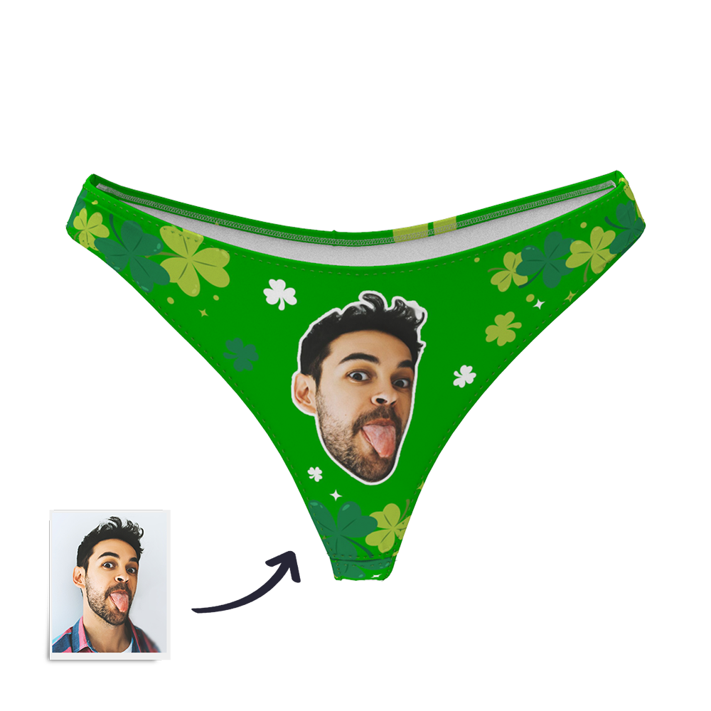 レディースカスタムフェイスTバックショーツ – グリーンラッキークローバー -Myfacesocksjp