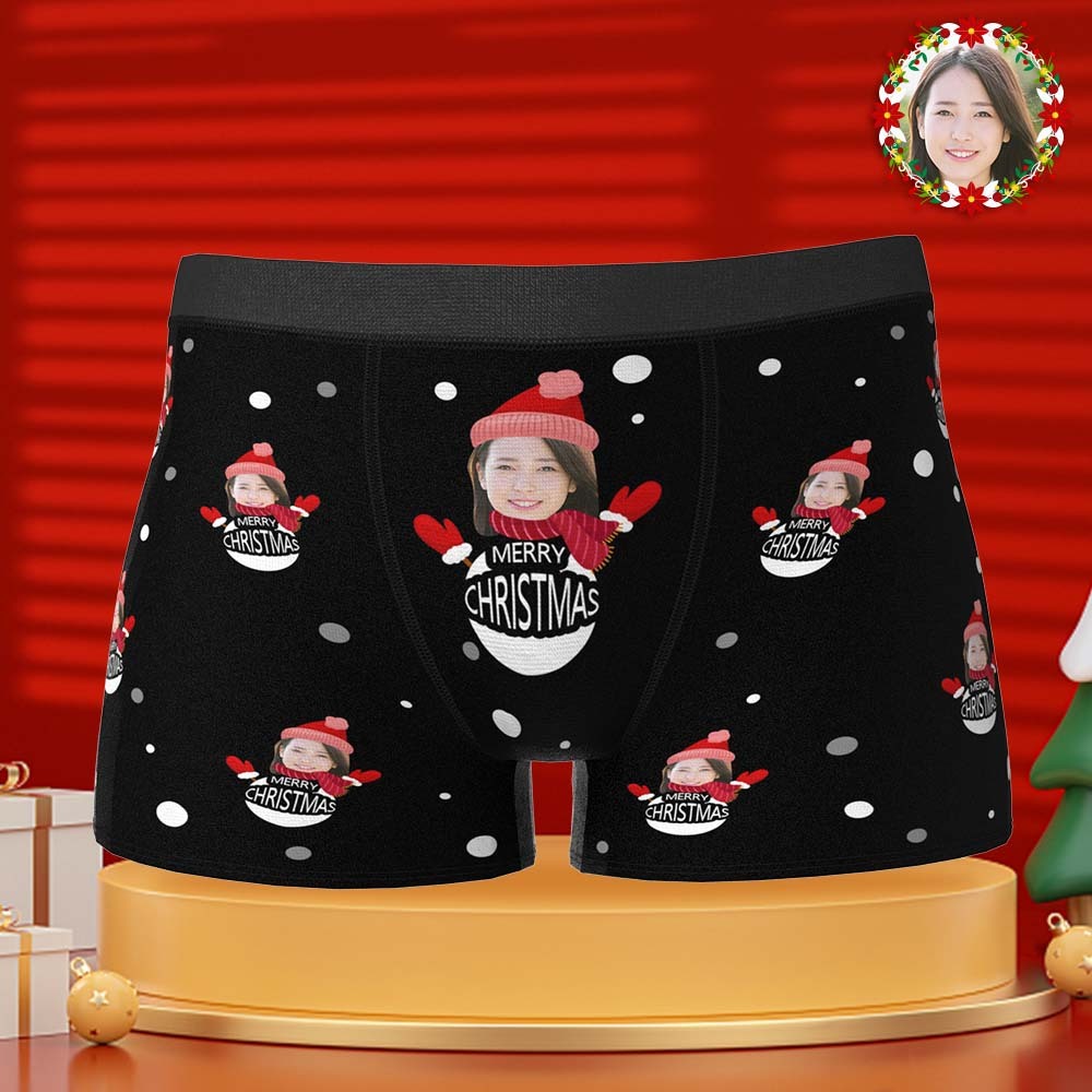 カスタムフォトボクサーパンツ-写真入れ可能なオリジナルクリスマス顔下着ショーツギフト-メリークリスマス