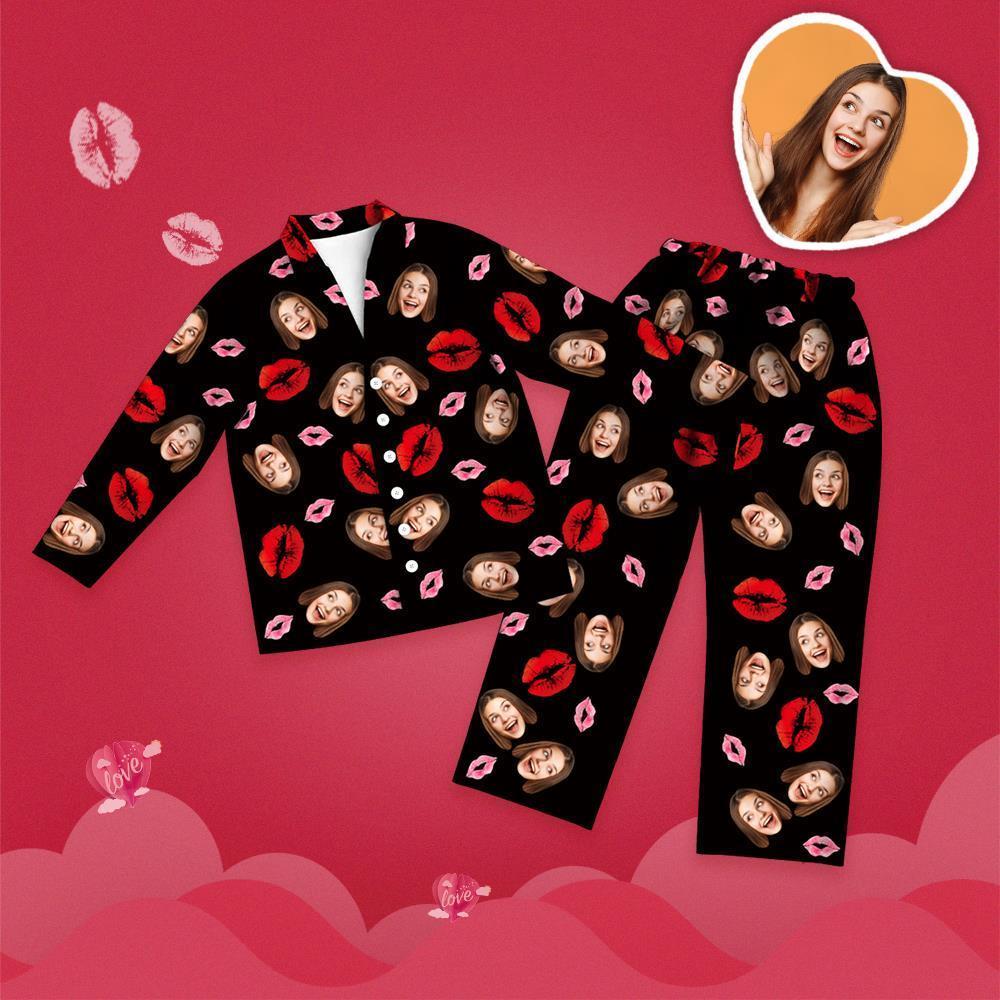 Valentine's Day Custom Face Lip Printed Long Sleeve Pajamas