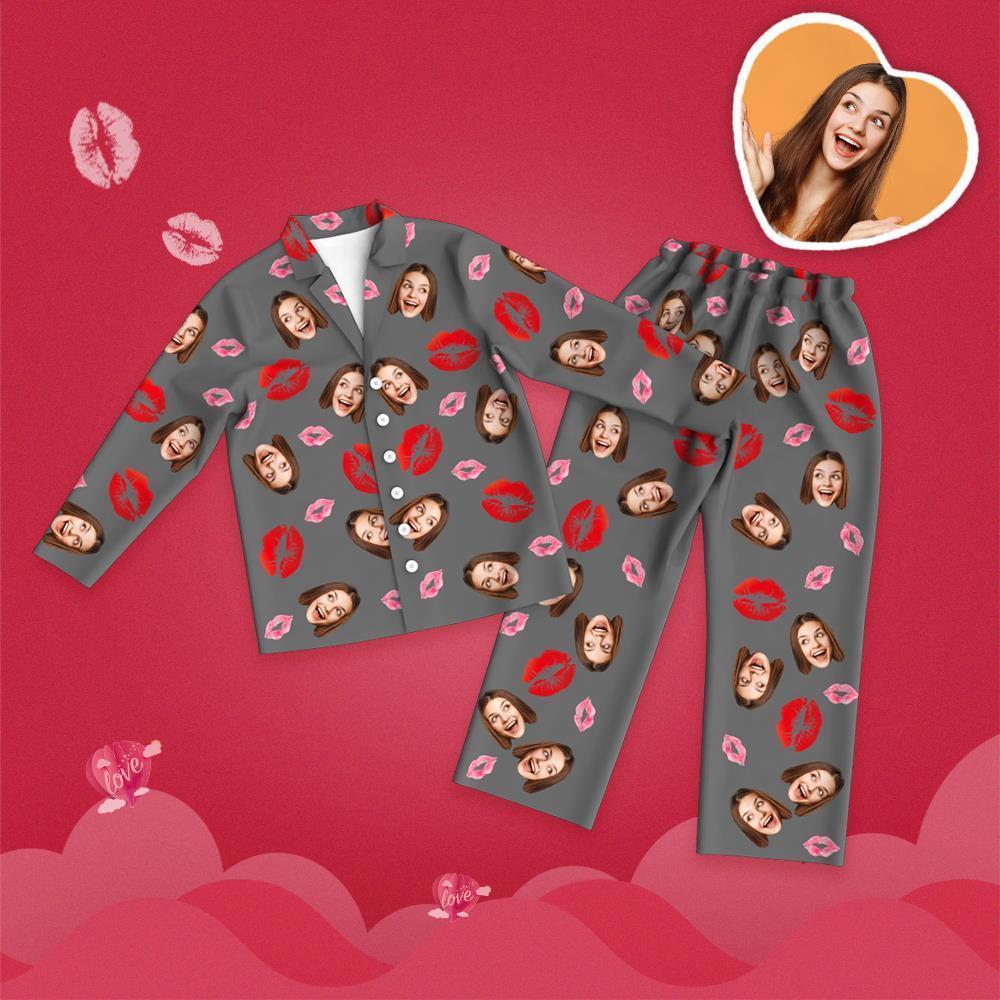 Valentine's Day Custom Face Lip Printed Long Sleeve Pajamas