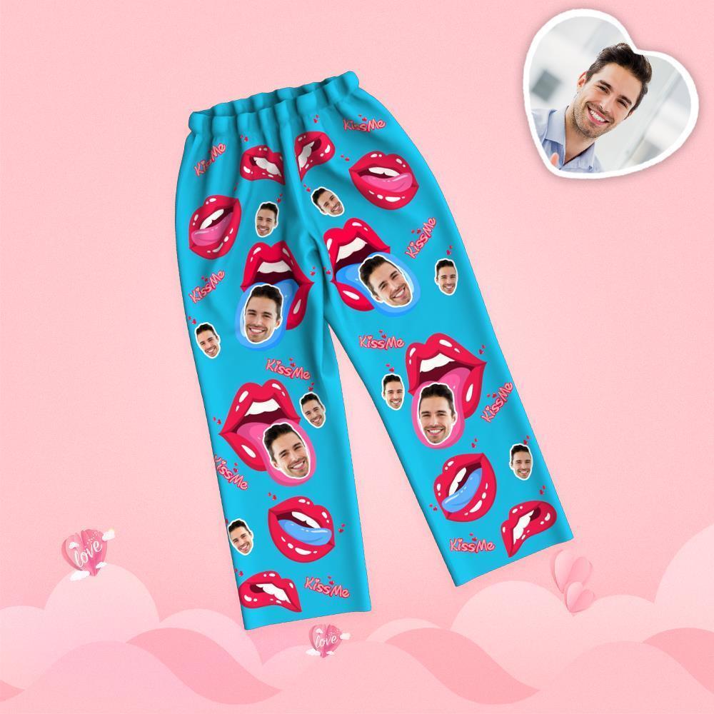 Valentine's Day Custom Face Tongue Kiss Printed Long Sleeve Pajamas