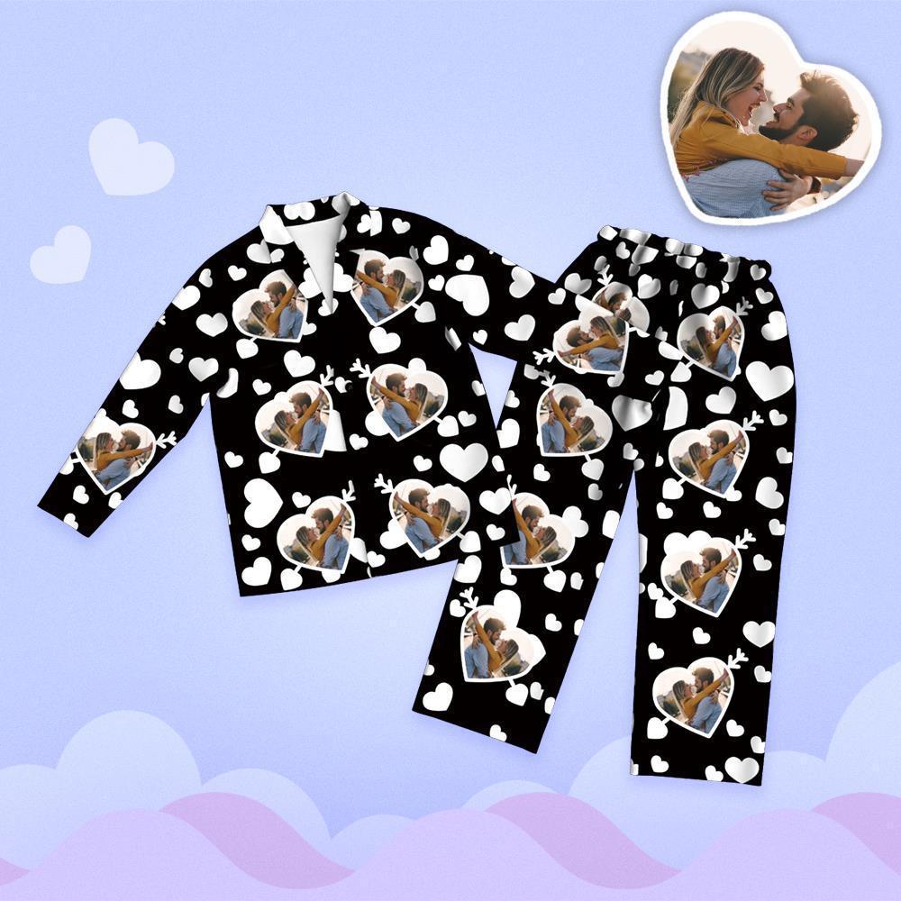 Valentine's Day Custom Photo Cupid's Arrow Printed Long Sleeve Pajamas Set