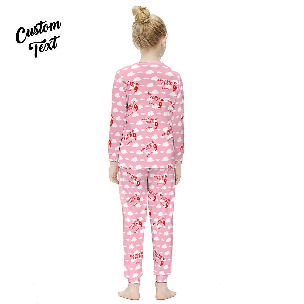 カスタム長袖パジャマ-名前と年齢入れ可能な女の子のセットパジャマ誕生日プレゼント目を覚ますと9歳になる