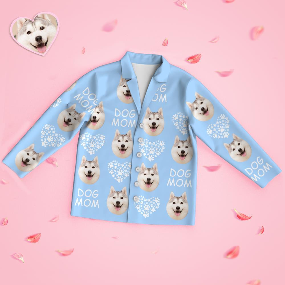 Custom Face Long Sleeve Pajamas Sleepwear Set - Dog Mom