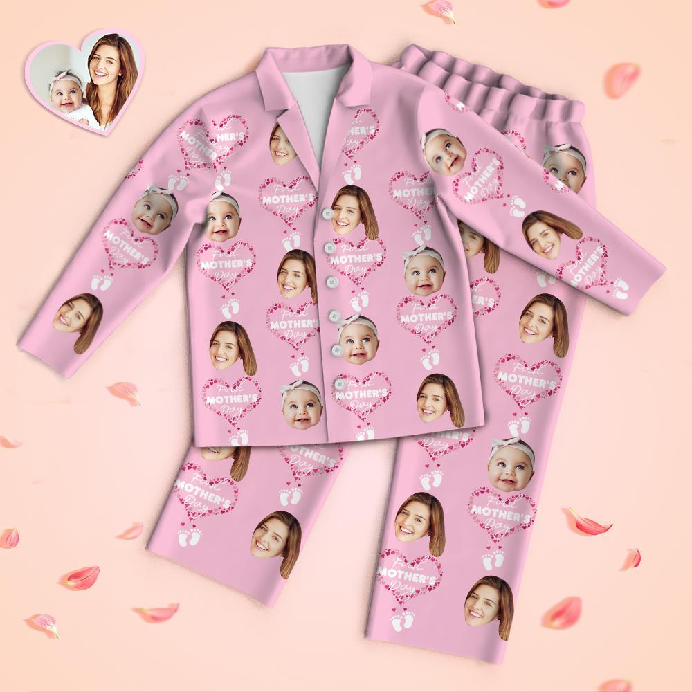 Custom Face Long Sleeve Pajamas Sleepwear Set - First Mother's Day