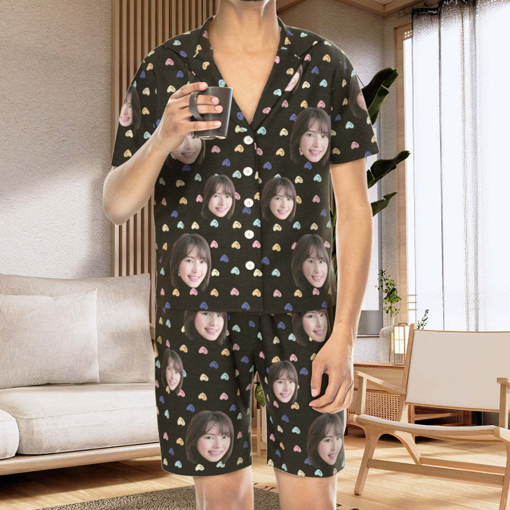 カスタムフォトパジャマ－写真入れ可能なオリジナル半袖夏の涼しいパジャマギフト－可愛いハートだらけ