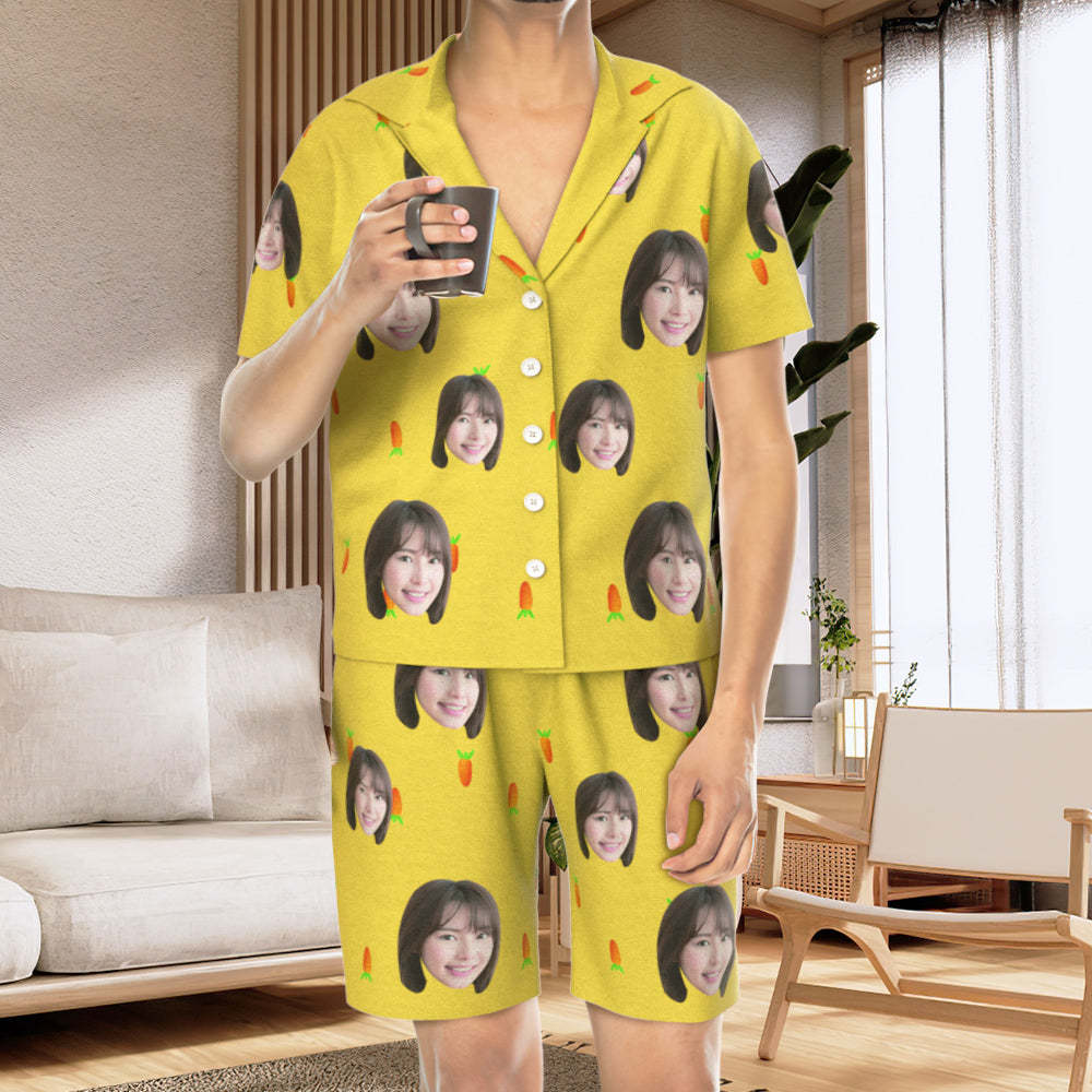 カスタムフォトパジャマ-写真入れ可能なオリジナル半袖夏の涼しいパジャマギフト-可愛いニンジン柄