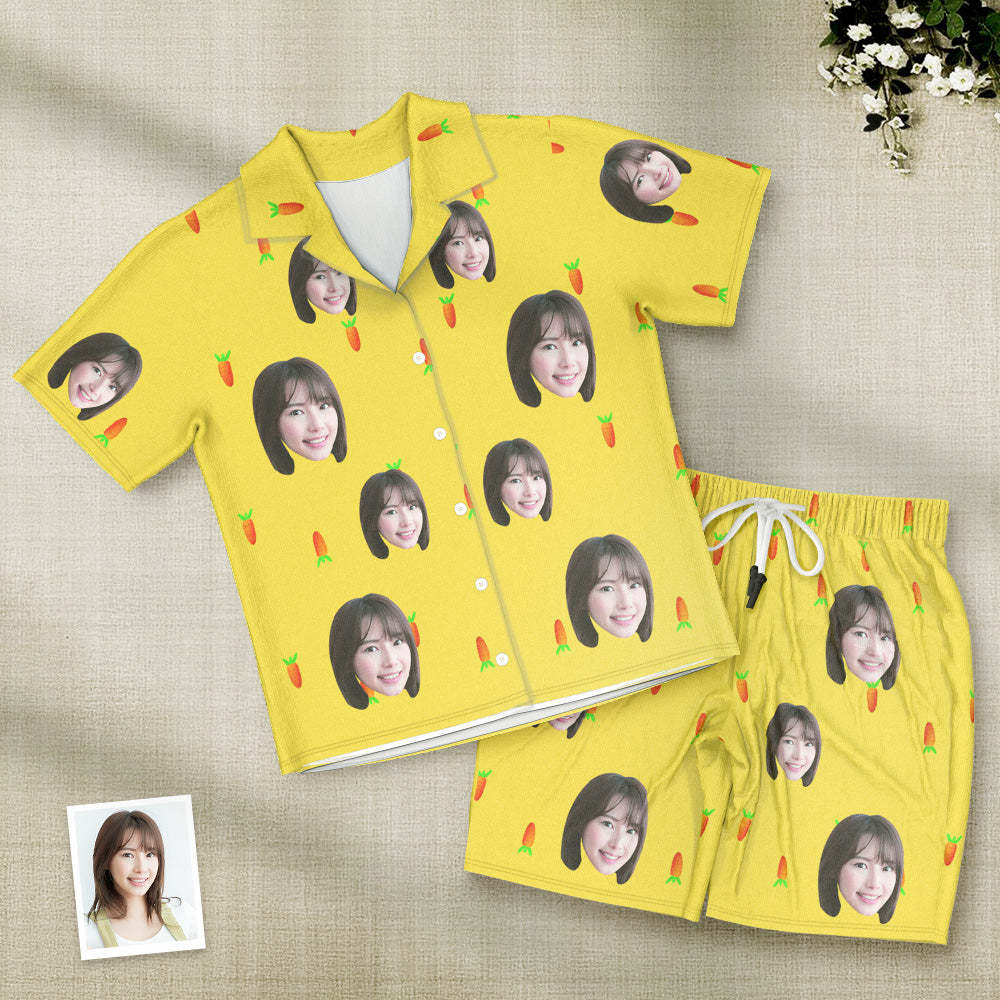 カスタムフォトパジャマ-写真入れ可能なオリジナル半袖夏の涼しいパジャマギフト-可愛いニンジン柄