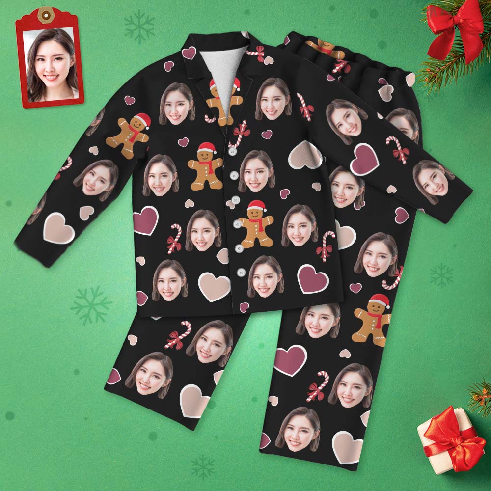 カスタムフォトパジャマ－写真入れ可能なオリジナルクリスマスクジンジャーブレッド柄パジャマクリスマスギフト