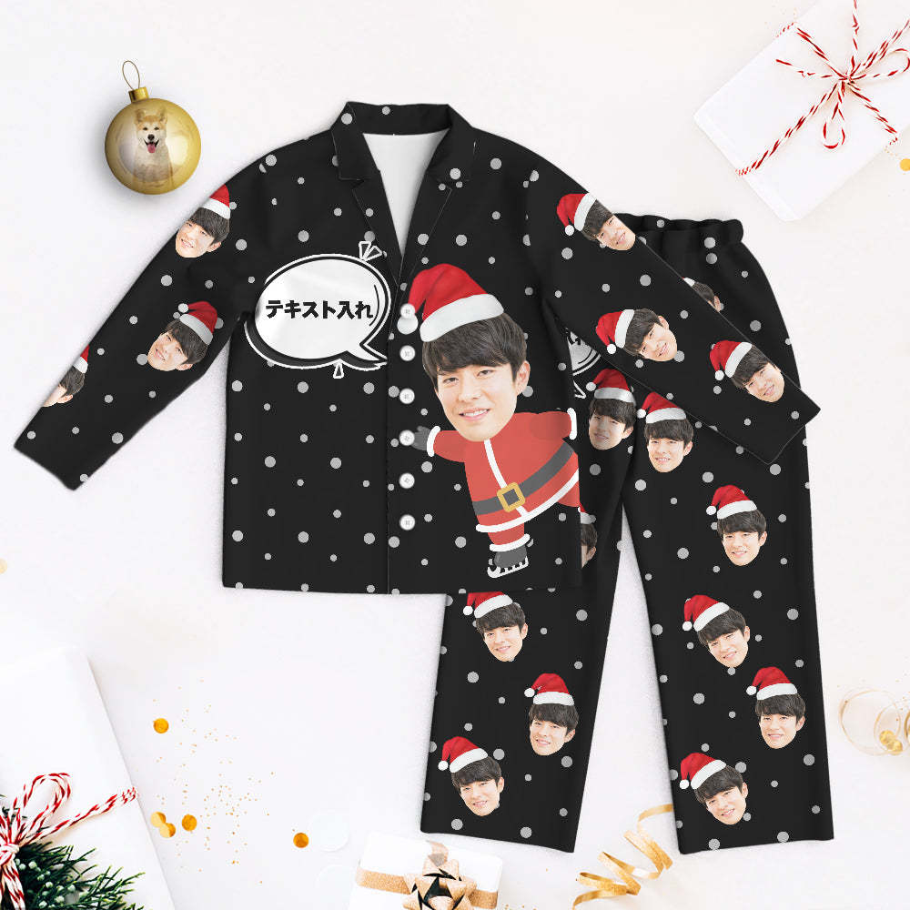 カスタムフォトパジャマ-写真とメッセージ入れ可能なオリジナルサンタクロース柄のパジャマクリスマスギフト