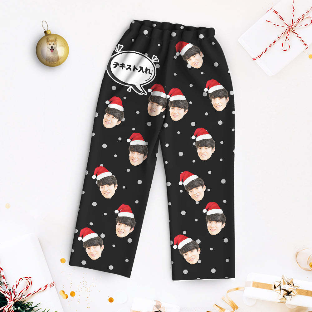 カスタムフォトパジャマ-写真とメッセージ入れ可能なオリジナルサンタクロース柄のパジャマクリスマスギフト