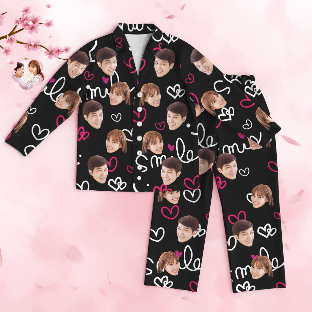 カスタムフォトパジャマ－写真入れ可能なオリジナルバレンタイン部屋着プレゼント-可愛いハート柄