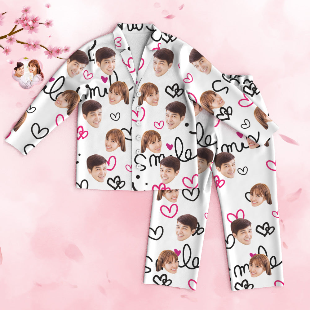 カスタムフォトパジャマ－写真入れ可能なオリジナルバレンタイン部屋着プレゼント-可愛いハート柄