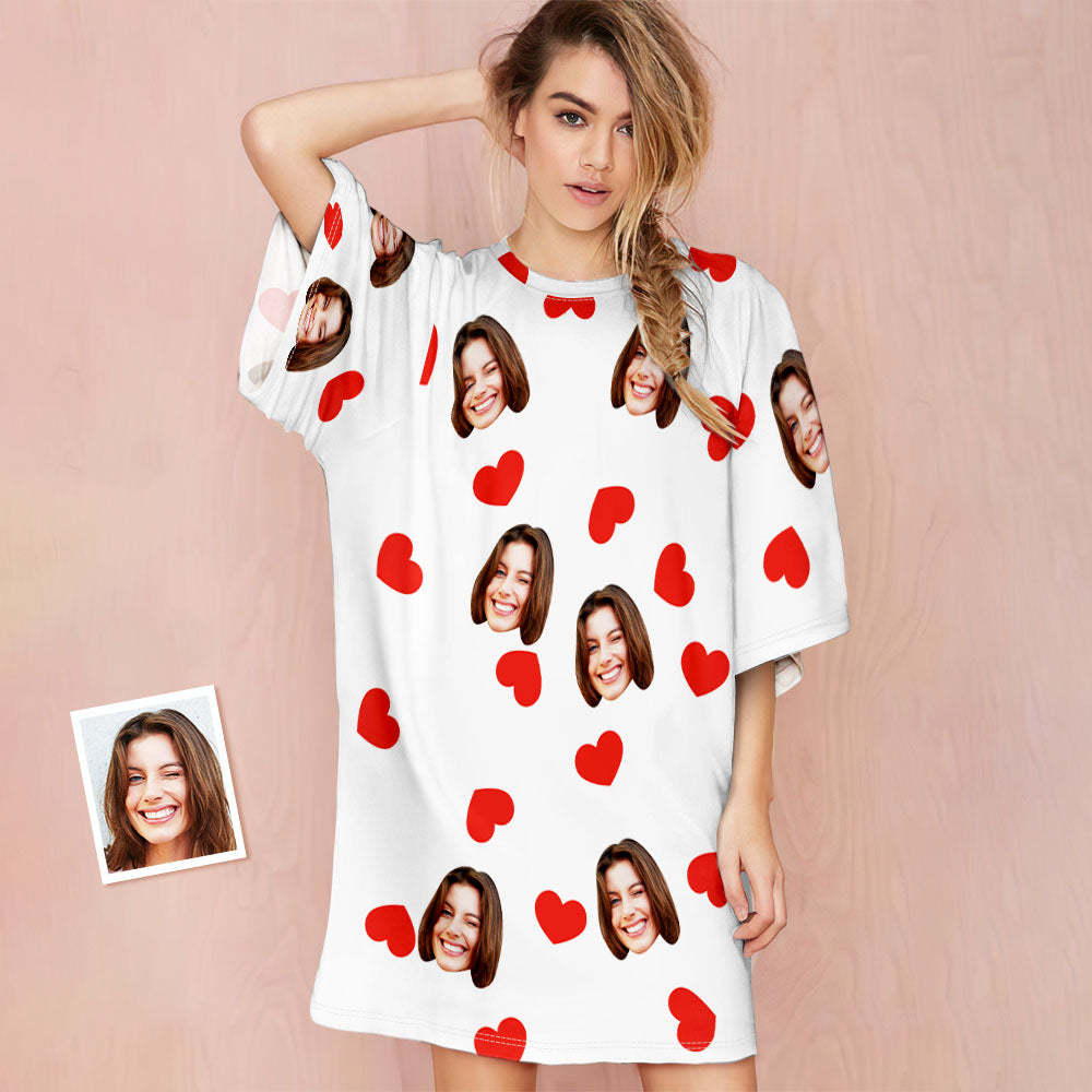 カスタム写真部屋着 - 写真入れ可能なパジャマ-オーダーメイドの女性用超特大パジャマ面しろいプレゼントハート柄