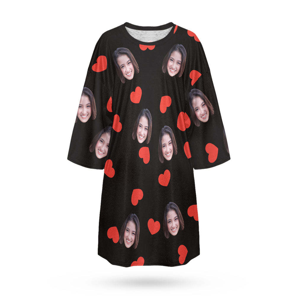 カスタム写真部屋着 - 写真入れ可能なパジャマ-オーダーメイドの女性用超特大パジャマ面しろいプレゼントハート柄
