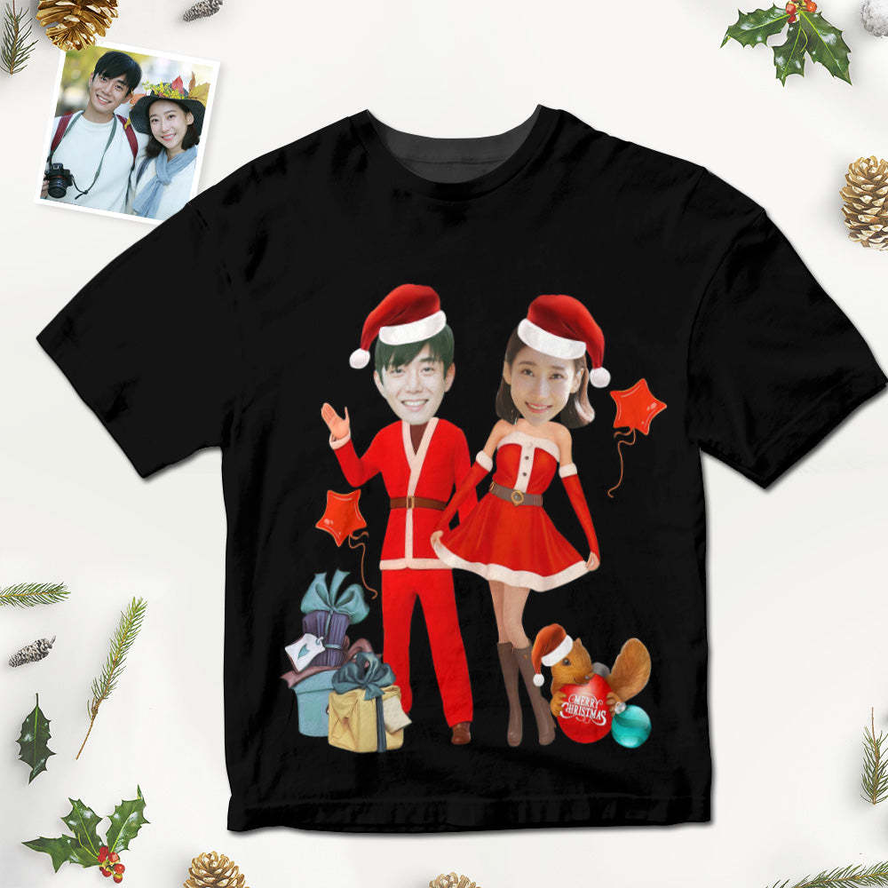 カスタムフォトTシャツ-顔の写真入り可能な男女兼用オリジナルTシャツプレゼント-サンタクロースのプレゼント